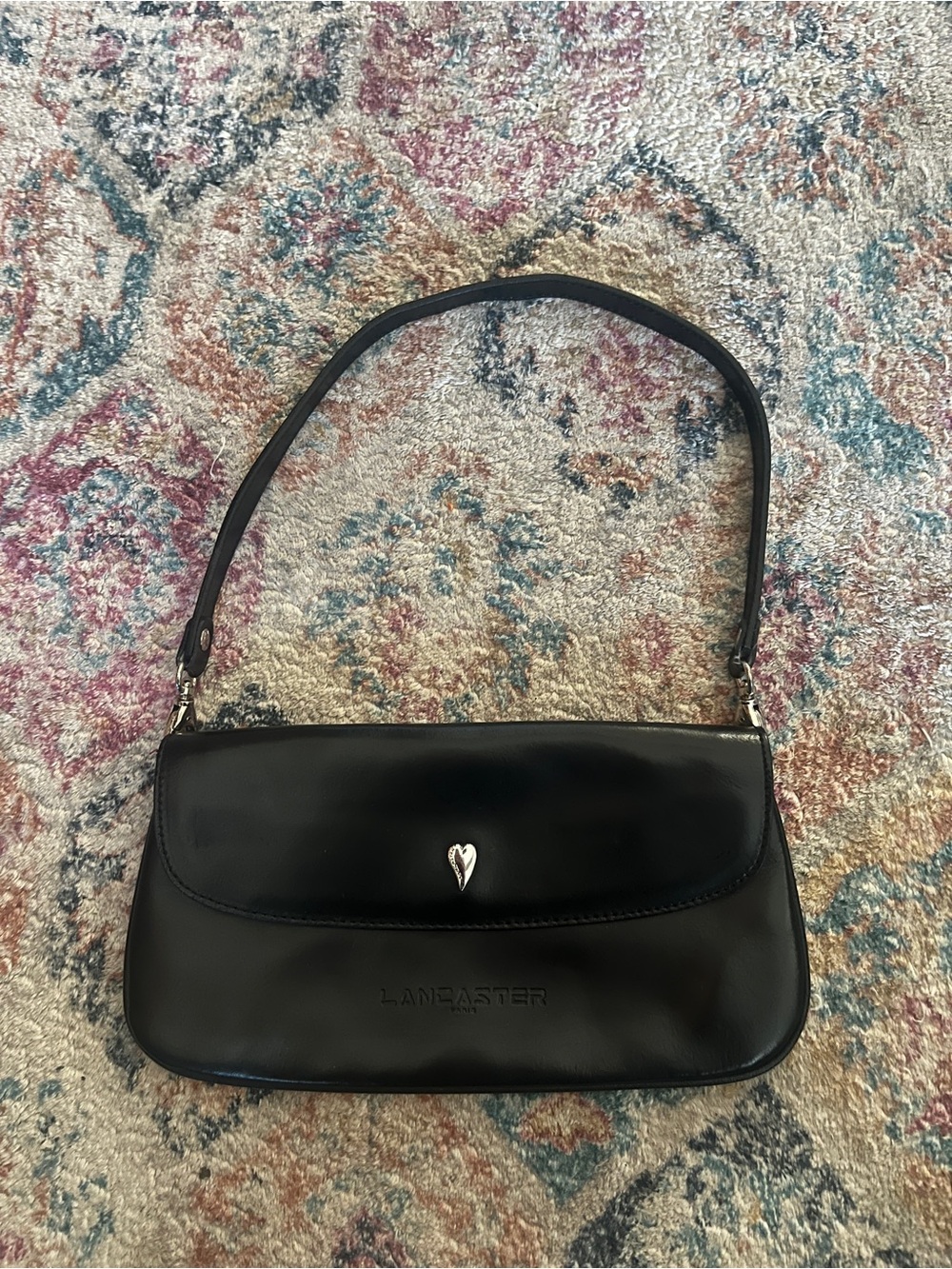 Vintage Y2K Lancaster Black Leather Baguette Bag